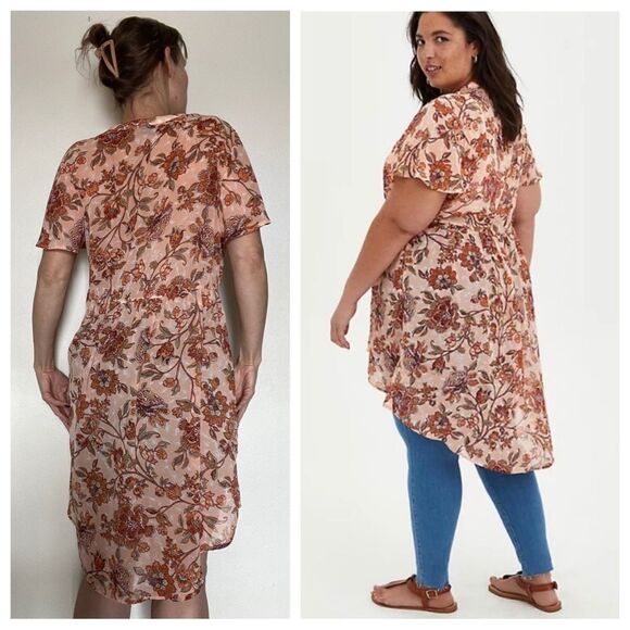 TORRID Top Hi Lo Lexie Babydoll Floral Flowy Size 1 - Picture 7 of 12